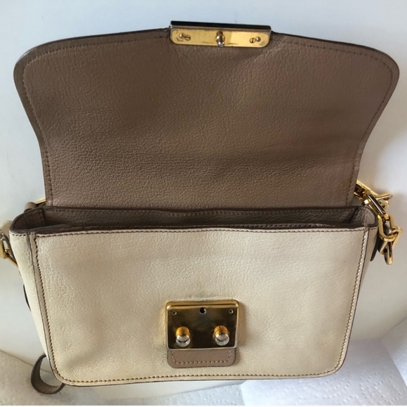 AUTHENTIC Miu Miu Crossbody Bag Beige Tan Leather gold hardware purse - Picture 3 of 10